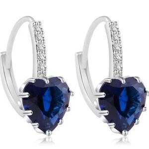 Elegant Silver and Blue Heart Earrings NIP
